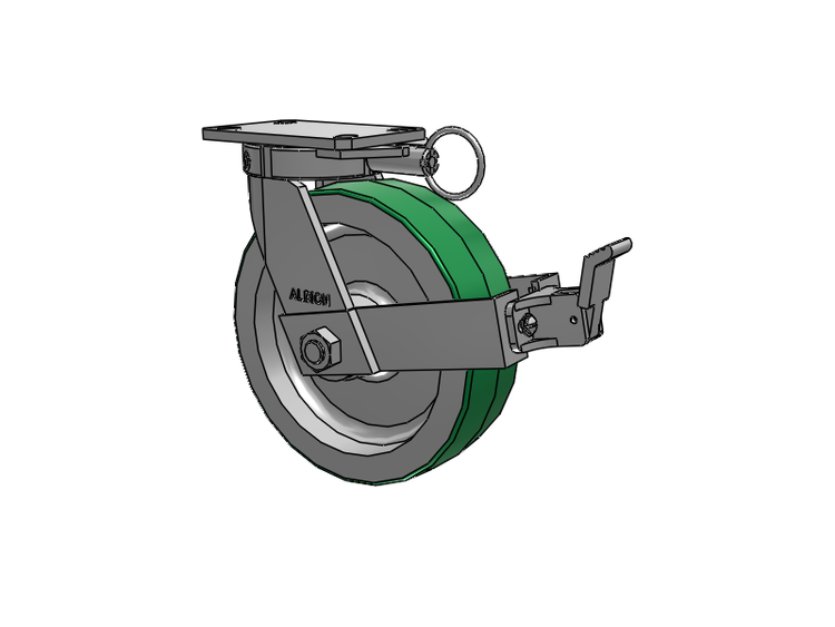 310 Series Top Plate Swivel Caster with 10 x 3 Green Tread on Aluminum Core PD - Polyurethane (Aluminum Core) Wheel and Face Brake