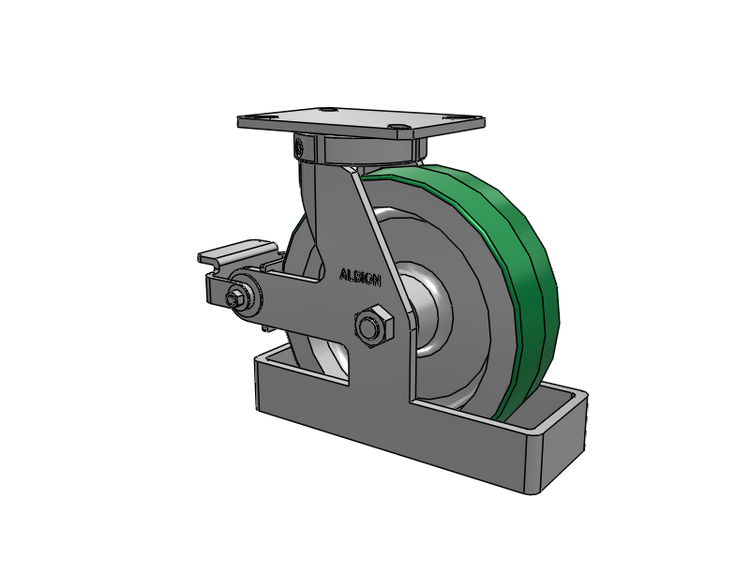 310 Series Top Plate Swivel Caster with 10 x 3 Green Tread on Aluminum Core PD - Polyurethane (Aluminum Core) Wheel and Poly Cam Brake