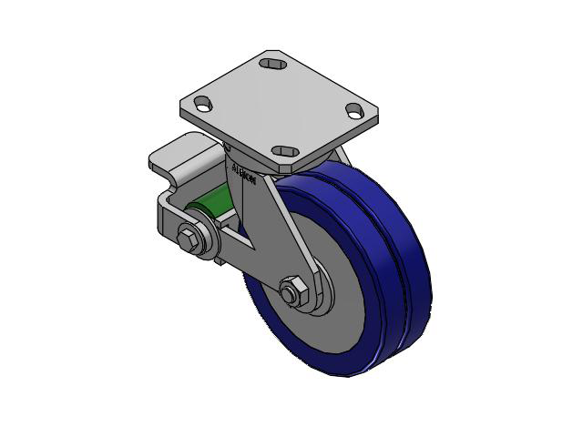 110 Series Kingpinless Top Plate Swivel Caster with 6 x 2 Blue Tread on Aluminum Core EZ - Swivel-EAZ (Flat) Wheel and Poly Cam Brake