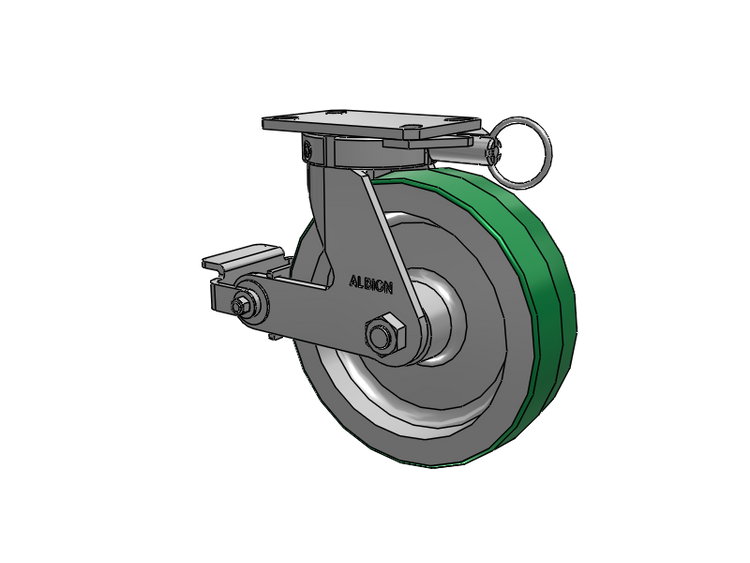 310 Series Top Plate Swivel Caster with 10 x 3 Green Tread on Aluminum Core PD - Polyurethane (Aluminum Core) Wheel and Poly Cam Brake