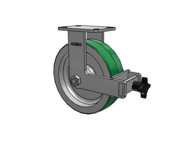 310 Series Top Plate Rigid Caster with 10 x 3 Green Tread on Aluminum Core PD - Polyurethane (Aluminum Core) Wheel and Face Brake