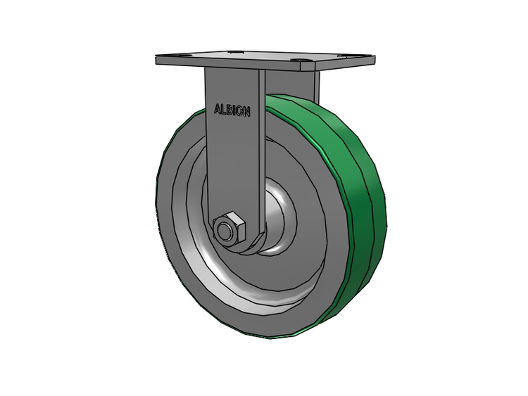 310 Series Top Plate Rigid Caster with 10 x 3 Green Tread on Aluminum Core PD - Polyurethane (Aluminum Core) Wheel