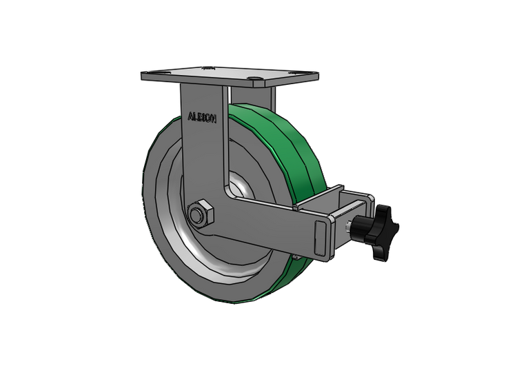 310 Series Top Plate Rigid Caster with 10 x 3 Green Tread on Aluminum Core PD - Polyurethane (Aluminum Core) Wheel and Face Brake