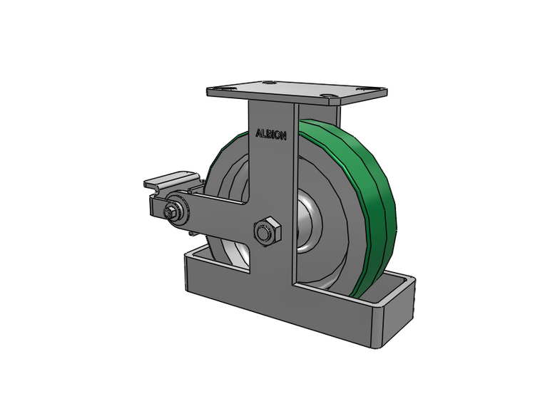 Roulette rigide à plaque supérieure de la série 310, avec bande de roulement verte 10 x 3 sur noyau en aluminium PD – Roue en polyuréthane (noyau en aluminium) et frein Poly Cam