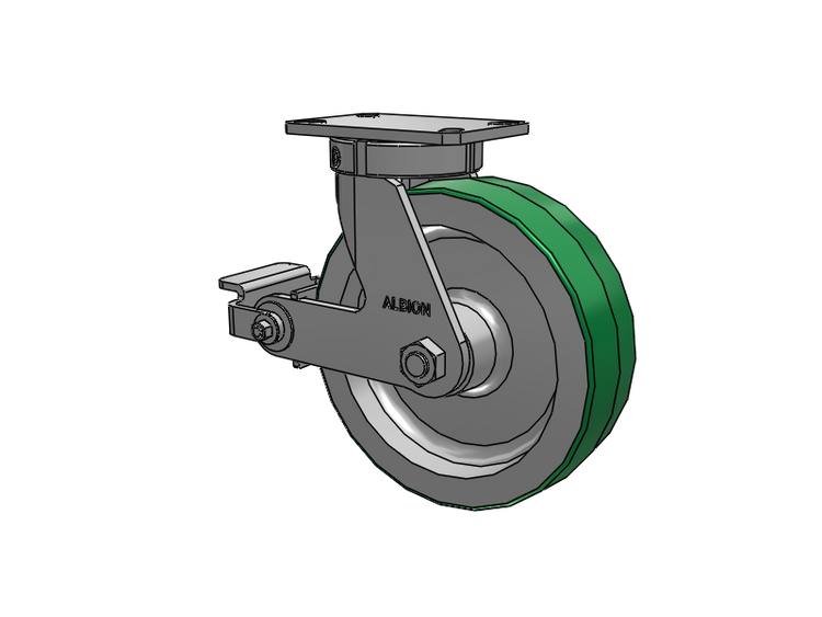 310 Series Top Plate Swivel Caster with 10 x 3 Green Tread on Aluminum Core PD - Polyurethane (Aluminum Core) Wheel and Poly Cam Brake