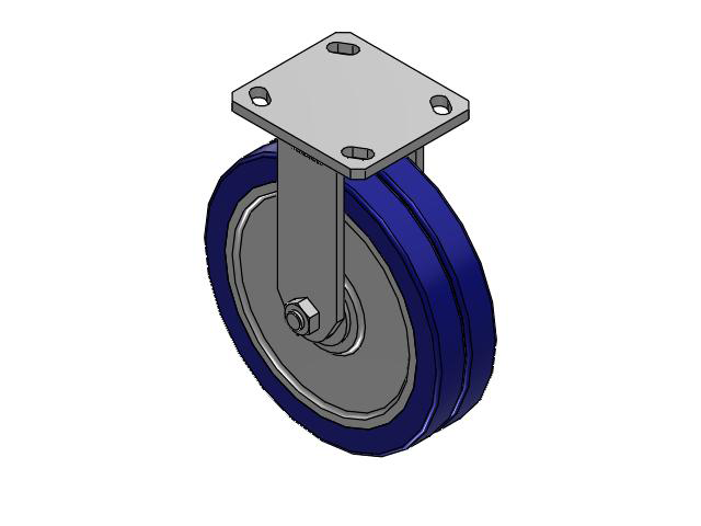 110 Series Kingpinless Top Plate Rigid Caster with 8 x 2 Blue Tread on Aluminum Core EZ - Swivel-EAZ (Flat) Wheel