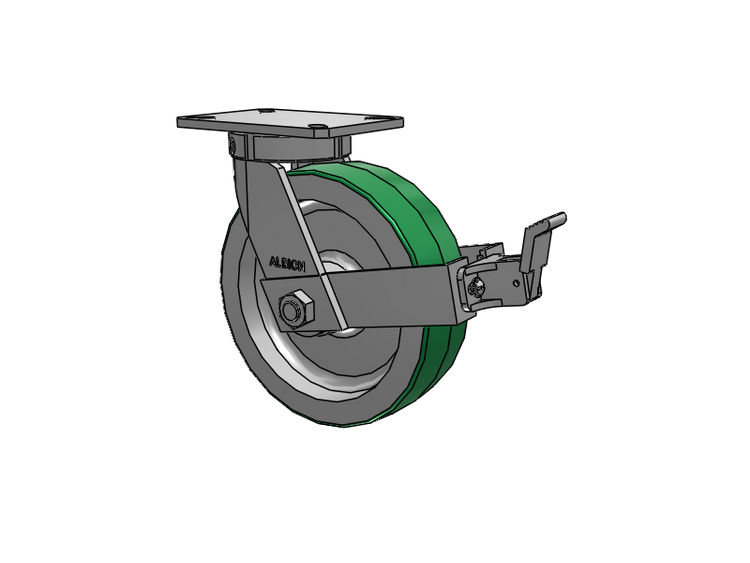 310 Series Top Plate Swivel Caster with 10 x 3 Green Tread on Aluminum Core PD - Polyurethane (Aluminum Core) Wheel and Face Brake