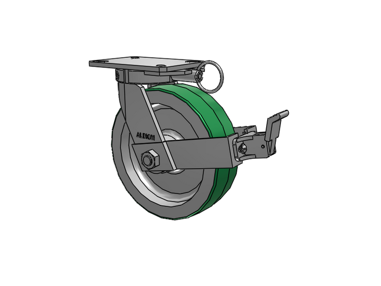 310 Series Top Plate Swivel Caster with 10 x 3 Green Tread on Aluminum Core PD - Polyurethane (Aluminum Core) Wheel and Face Brake