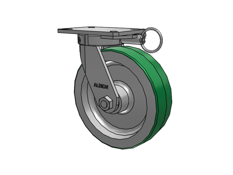 Roulette pivotante à plaque supérieure de la série 310, avec bande de roulement verte de 10 x 3 sur noyau en aluminium PD - Roue en polyuréthane (noyau en aluminium)