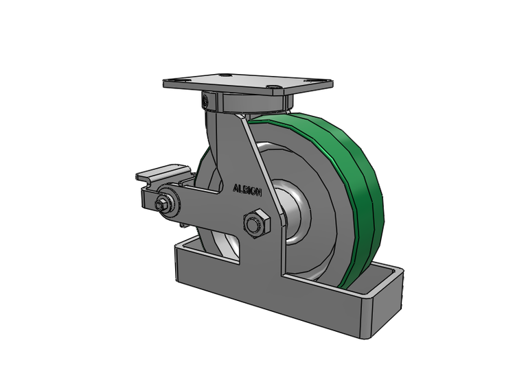 Roulette pivotante à plaque supérieure de la série 310, avec bande de roulement verte de 10 x 3 sur noyau en aluminium PD – Roue en polyuréthane (noyau en aluminium) et frein Poly Cam