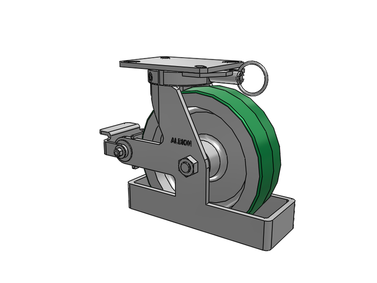 Roulette pivotante à plaque supérieure de la série 310, avec bande de roulement verte de 10 x 3 sur noyau en aluminium PD – Roue en polyuréthane (noyau en aluminium) et frein Poly Cam