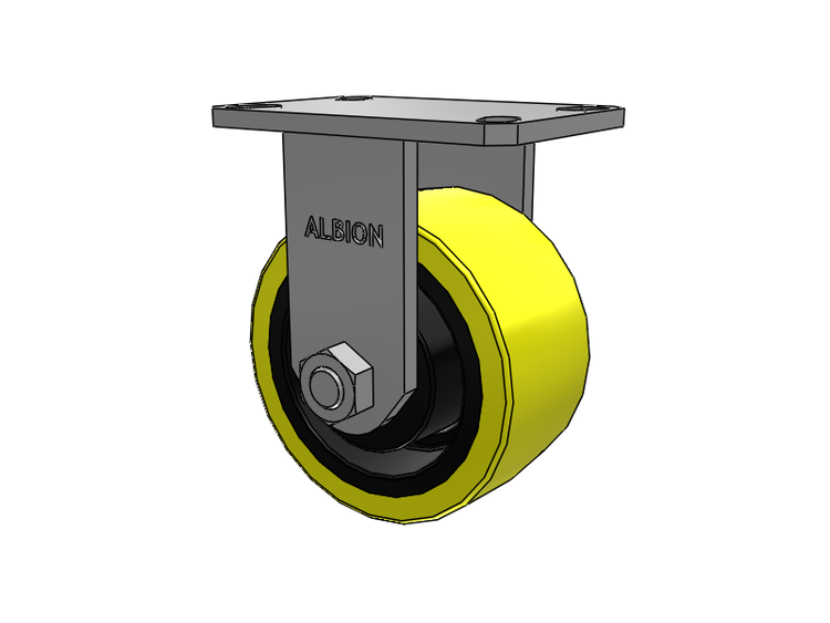 310 Series Top Plate Rigid Caster with 6 x 3 Yellow Tread on Black Cast Iron Core PF - Polyurethane (Heavy Duty Cast Iron Core) Wheel