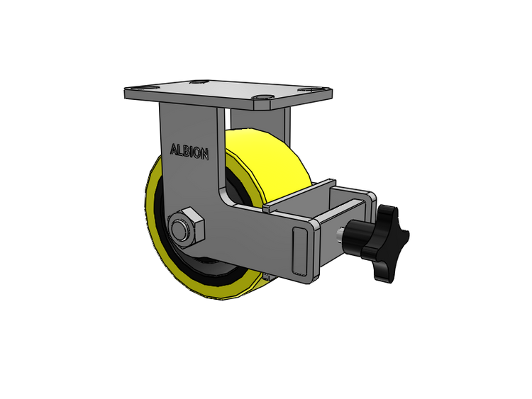 310 Series Top Plate Rigid Caster with 6 x 3 Yellow Tread on Black Cast Iron Core PF - Polyurethane (Heavy Duty Cast Iron Core) Wheel and Face Brake