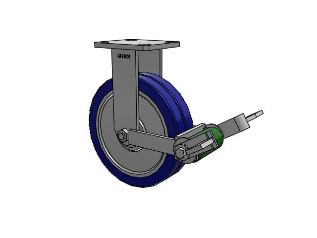 110 Series Kingpinless Top Plate Rigid Caster with 8 x 2 Blue Tread on Aluminum Core EZ - Swivel-EAZ (Flat) Wheel and Poly Cam Brake