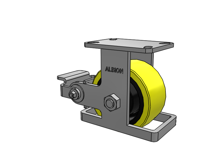 310 Series Top Plate Rigid Caster with 6 x 3 Yellow Tread on Black Cast Iron Core PF - Polyurethane (Heavy Duty Cast Iron Core) Wheel and Poly Cam Brake