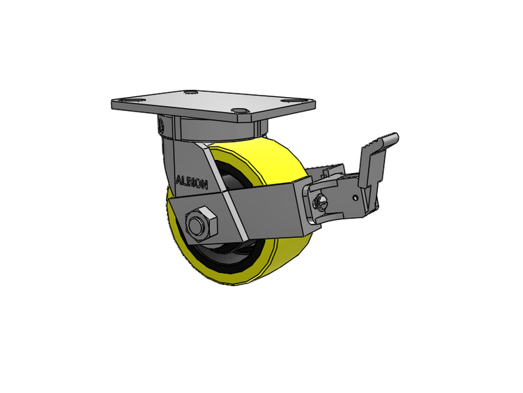 310 Series Top Plate Swivel Caster with 6 x 3 Yellow Tread on Black Cast Iron Core PF - Polyurethane (Heavy Duty Cast Iron Core) Wheel and Face Brake