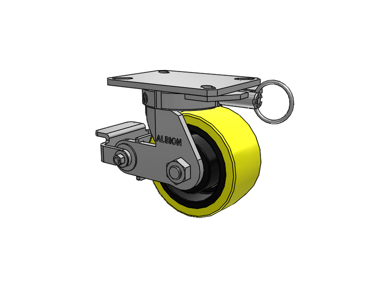 310 Series Top Plate Swivel Caster with 6 x 3 Yellow Tread on Black Cast Iron Core PF - Polyurethane (Heavy Duty Cast Iron Core) Wheel and Poly Cam Brake