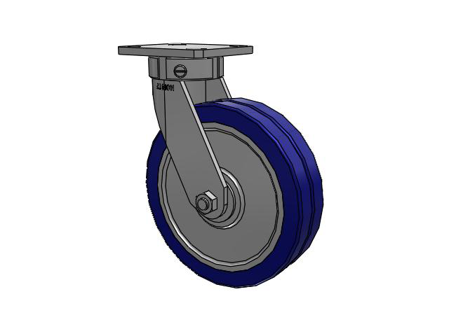 110 Series Kingpinless Top Plate Swivel Caster with 8 x 2 Blue Tread on Aluminum Core EZ - Swivel-EAZ (Flat) Wheel