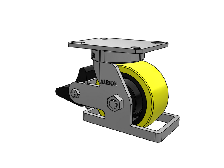 310 Series Top Plate Swivel Caster with 6 x 3 Yellow Tread on Black Cast Iron Core PF - Polyurethane (Heavy Duty Cast Iron Core) Wheel and Poly Lock Integrated Brake