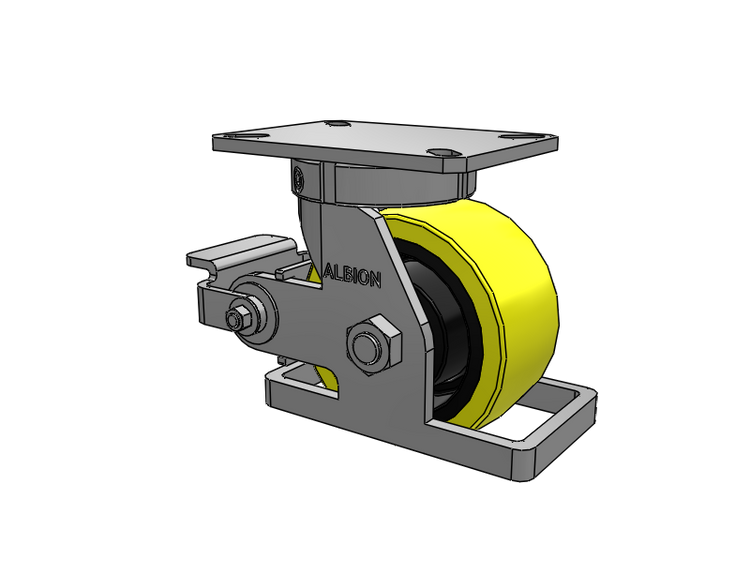 310 Series Top Plate Swivel Caster with 6 x 3 Yellow Tread on Black Cast Iron Core PF - Polyurethane (Heavy Duty Cast Iron Core) Wheel and Poly Cam Brake