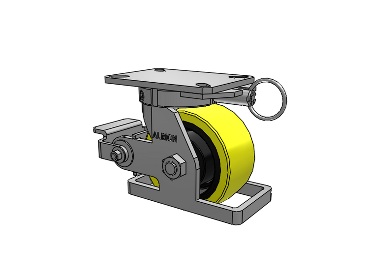 310 Series Top Plate Swivel Caster with 6 x 3 Yellow Tread on Black Cast Iron Core PF - Polyurethane (Heavy Duty Cast Iron Core) Wheel and Poly Cam Brake