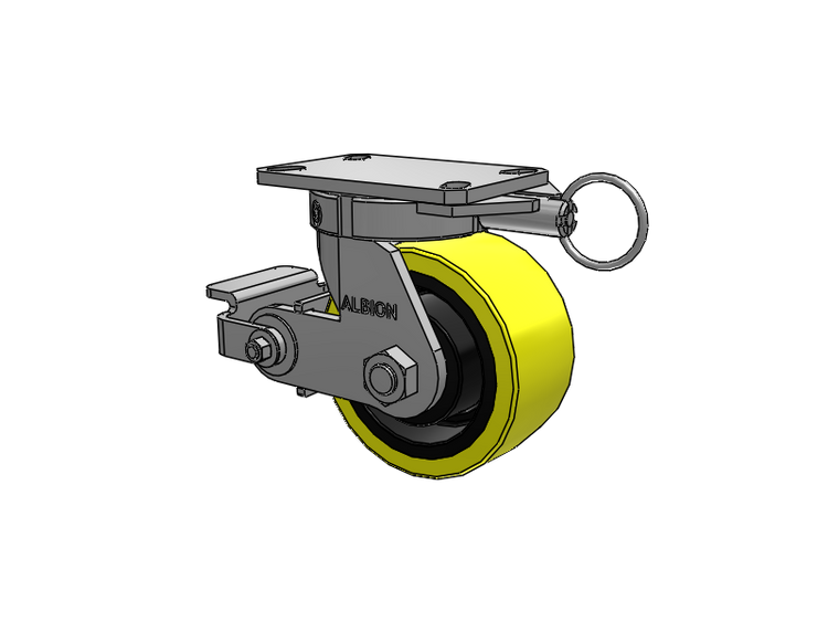 310 Series Top Plate Swivel Caster with 6 x 3 Yellow Tread on Black Cast Iron Core PF - Polyurethane (Heavy Duty Cast Iron Core) Wheel and Poly Cam Brake