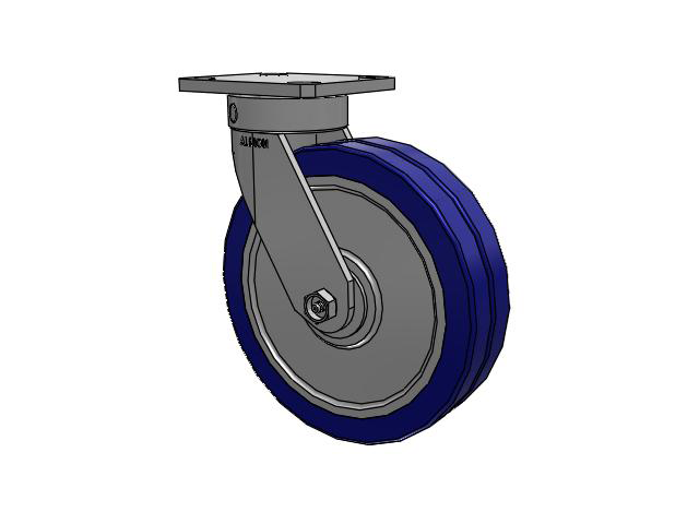 110 Series Kingpinless Top Plate Swivel Caster with 8 x 2 Blue Tread on Aluminum Core EZ - Swivel-EAZ (Flat) Wheel