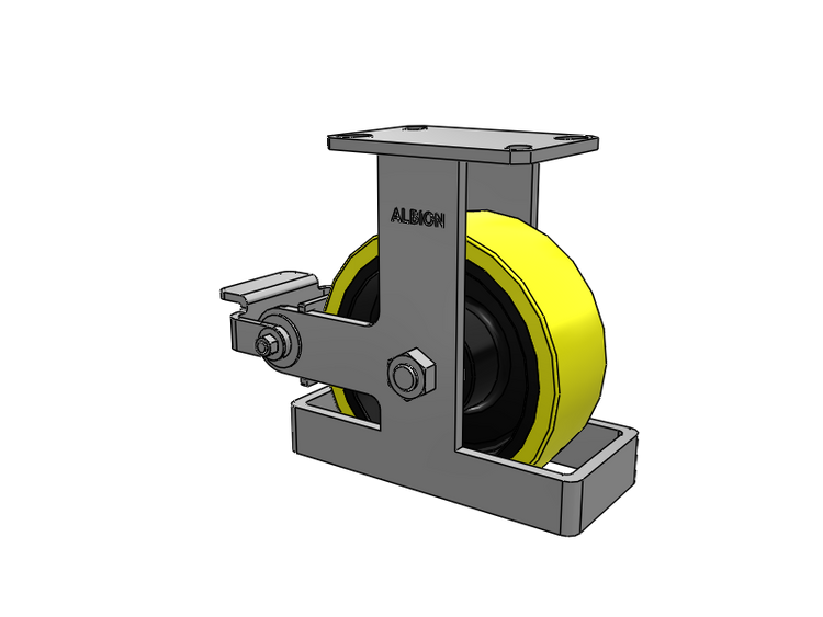 310 Series Top Plate Rigid Caster with 8 x 3 Yellow Tread on Black Cast Iron Core PF - Polyurethane (Heavy Duty Cast Iron Core) Wheel and Poly Cam Brake