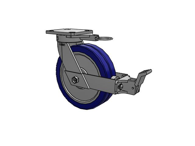 110 Series Kingpinless Top Plate Swivel Caster with 8 x 2 Blue Tread on Aluminum Core EZ - Swivel-EAZ (Flat) Wheel and Face Brake