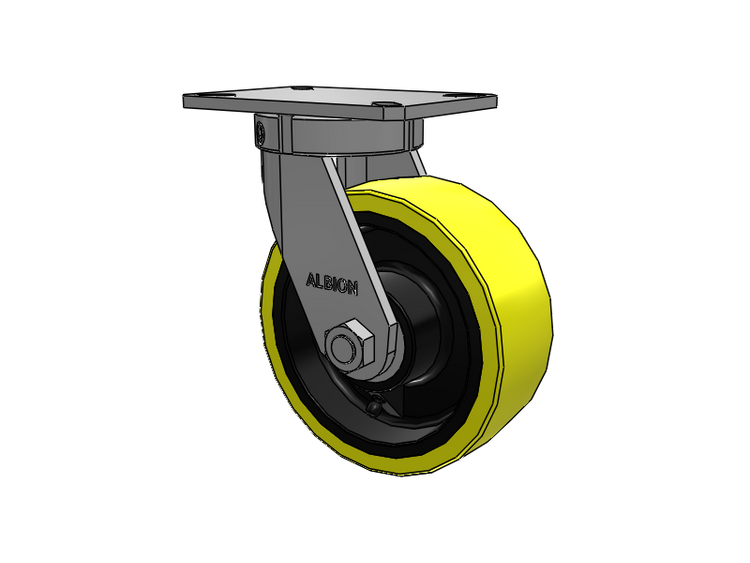 310 Series Top Plate Swivel Caster with 8 x 3 Yellow Tread on Black Cast Iron Core PF - Polyurethane (Heavy Duty Cast Iron Core) Wheel