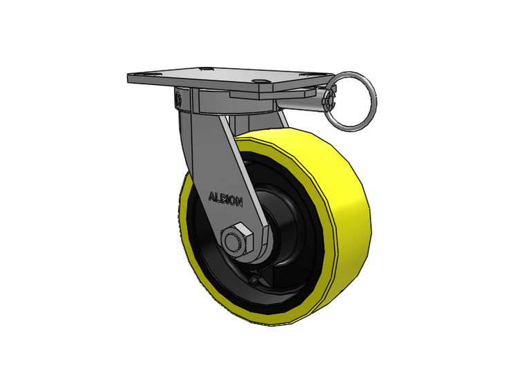310 Series Top Plate Swivel Caster with 8 x 3 Yellow Tread on Black Cast Iron Core PF - Polyurethane (Heavy Duty Cast Iron Core) Wheel