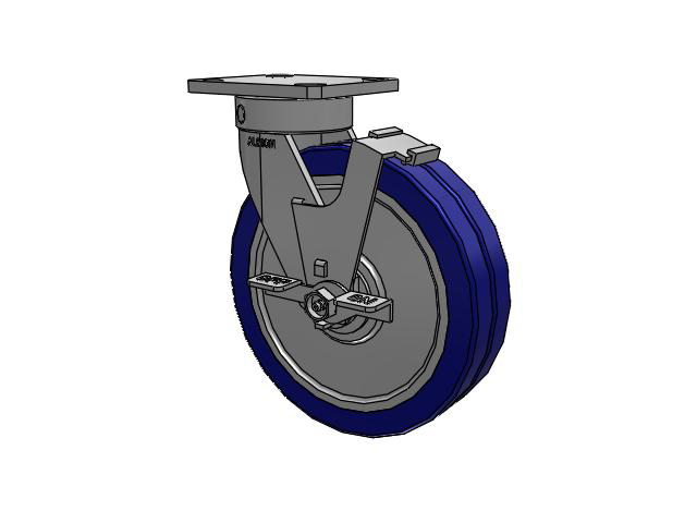 110 Series Kingpinless Top Plate Swivel Caster with 8 x 2 Blue Tread on Aluminum Core EZ - Swivel-EAZ (Flat) Wheel and Face Brake