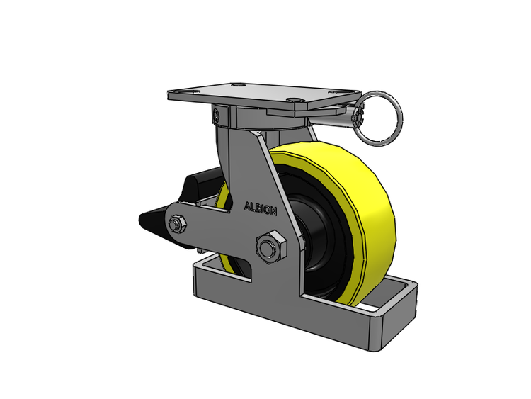 310 Series Top Plate Swivel Caster with 8 x 3 Yellow Tread on Black Cast Iron Core PF - Polyurethane (Heavy Duty Cast Iron Core) Wheel and Poly Lock Integrated Brake