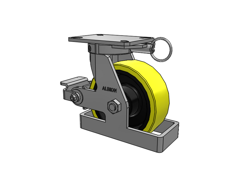 310 Series Top Plate Swivel Caster with 8 x 3 Yellow Tread on Black Cast Iron Core PF - Polyurethane (Heavy Duty Cast Iron Core) Wheel and Poly Cam Brake
