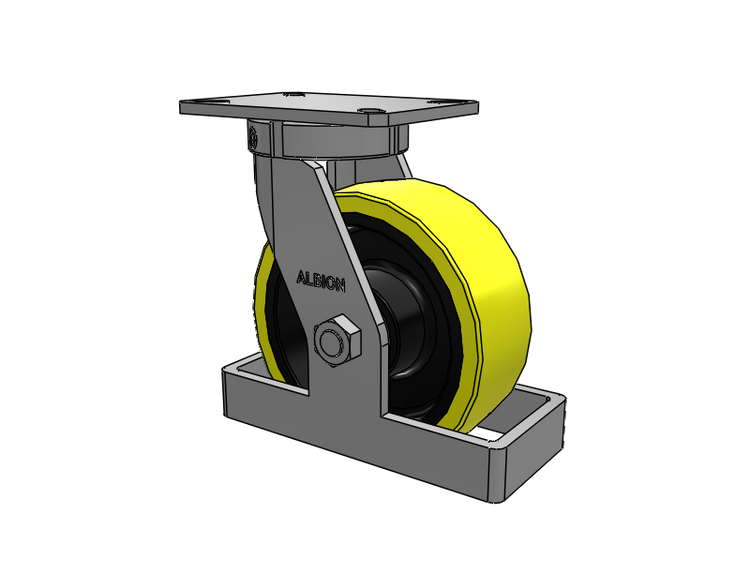 310 Series Top Plate Swivel Caster with 8 x 3 Yellow Tread on Black Cast Iron Core PF - Polyurethane (Heavy Duty Cast Iron Core) Wheel