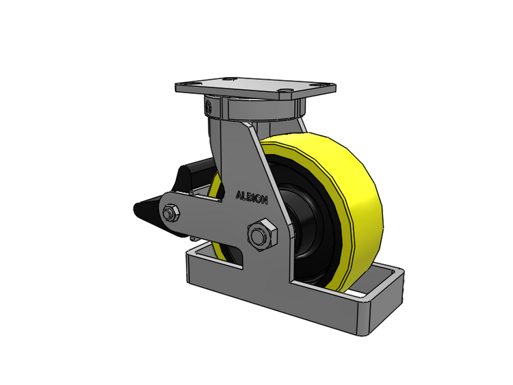 310 Series Top Plate Swivel Caster with 8 x 3 Yellow Tread on Black Cast Iron Core PF - Polyurethane (Heavy Duty Cast Iron Core) Wheel and Poly Lock Integrated Brake