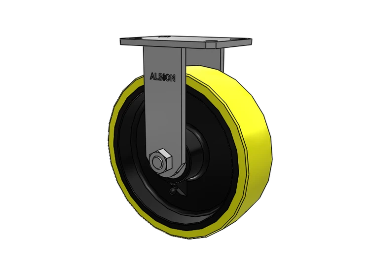310 Series Top Plate Rigid Caster with 10 x 3 Yellow Tread on Black Cast Iron Core PF - Polyurethane (Heavy Duty Cast Iron Core) Wheel