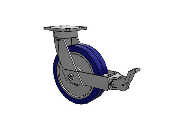 110 Series Kingpinless Top Plate Swivel Caster with 8 x 2 Blue Tread on Aluminum Core EZ - Swivel-EAZ (Flat) Wheel and Face Brake