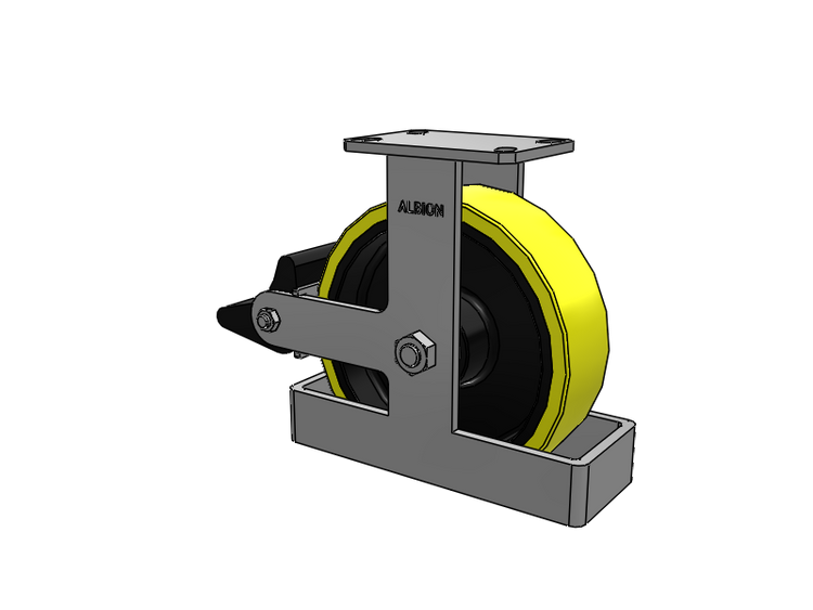 310 Series Top Plate Rigid Caster with 10 x 3 Yellow Tread on Black Cast Iron Core PF - Polyurethane (Heavy Duty Cast Iron Core) Wheel and Poly Lock Integrated Brake