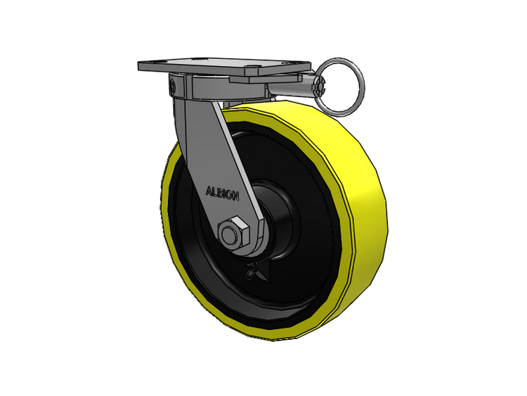 310 Series Top Plate Swivel Caster with 10 x 3 Yellow Tread on Black Cast Iron Core PF - Polyurethane (Heavy Duty Cast Iron Core) Wheel