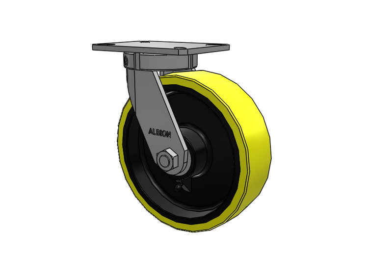 310 Series Top Plate Swivel Caster with 10 x 3 Yellow Tread on Black Cast Iron Core PF - Polyurethane (Heavy Duty Cast Iron Core) Wheel