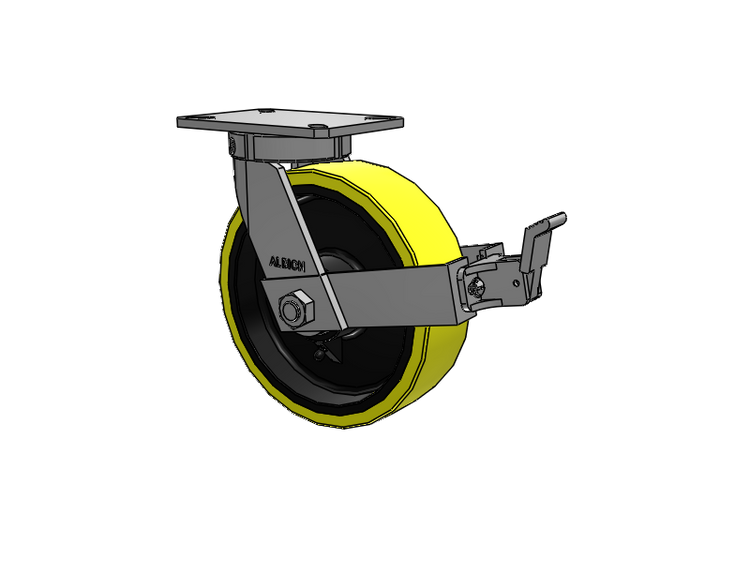 310 Series Top Plate Swivel Caster with 10 x 3 Yellow Tread on Black Cast Iron Core PF - Polyurethane (Heavy Duty Cast Iron Core) Wheel and Face Brake