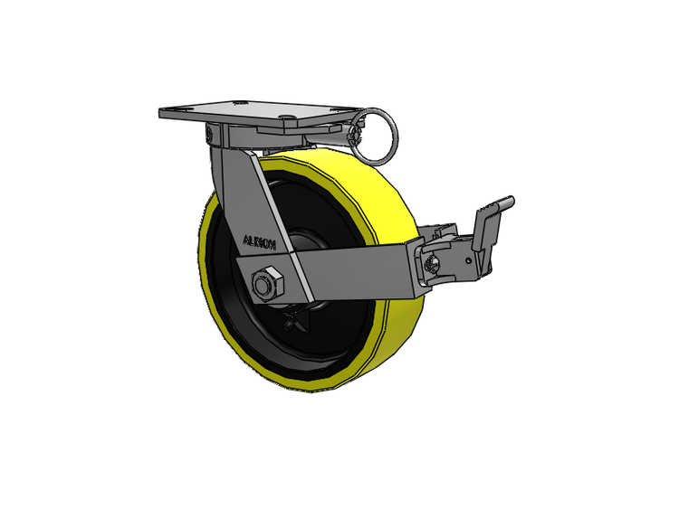 310 Series Top Plate Swivel Caster with 10 x 3 Yellow Tread on Black Cast Iron Core PF - Polyurethane (Heavy Duty Cast Iron Core) Wheel and Face Brake