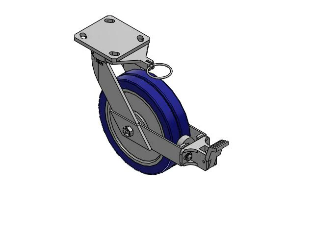 110 Series Kingpinless Top Plate Swivel Caster with 8 x 2 Blue Tread on Aluminum Core EZ - Swivel-EAZ (Flat) Wheel and Face Brake