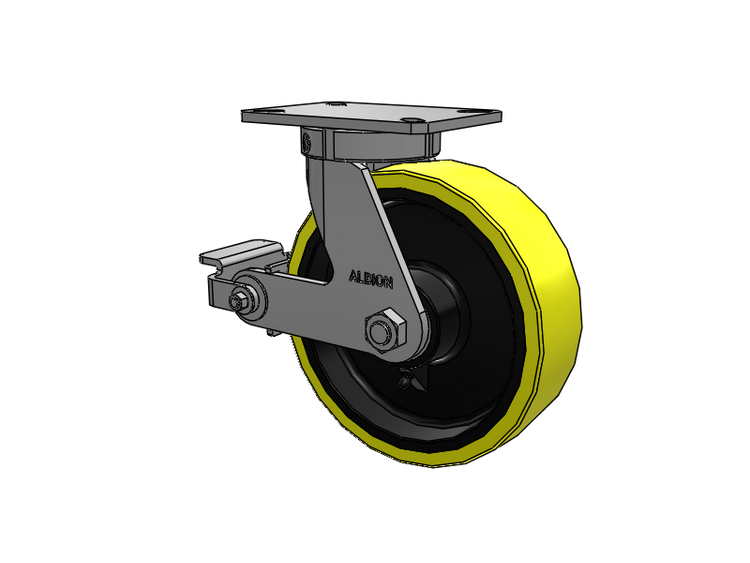 310 Series Top Plate Swivel Caster with 10 x 3 Yellow Tread on Black Cast Iron Core PF - Polyurethane (Heavy Duty Cast Iron Core) Wheel and Poly Cam Brake