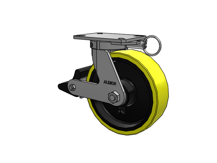 310 Series Top Plate Swivel Caster with 10 x 3 Yellow Tread on Black Cast Iron Core PF - Polyurethane (Heavy Duty Cast Iron Core) Wheel and Poly Lock Integrated Brake