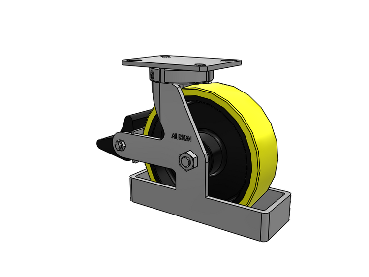 310 Series Top Plate Swivel Caster with 10 x 3 Yellow Tread on Black Cast Iron Core PF - Polyurethane (Heavy Duty Cast Iron Core) Wheel and Poly Lock Integrated Brake