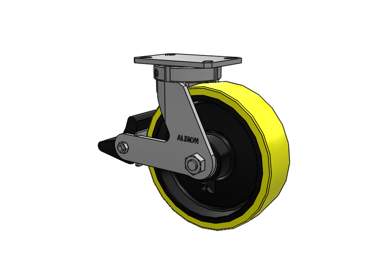 310 Series Top Plate Swivel Caster with 10 x 3 Yellow Tread on Black Cast Iron Core PF - Polyurethane (Heavy Duty Cast Iron Core) Wheel and Poly Lock Integrated Brake