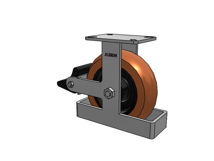 Roulette rigide à plaque supérieure de la série 310, avec bande de roulement rouge-brun 10 x 3 sur noyau en fonte noire PR – Roue ronde en polyuréthane (noyau en fonte) et frein intégré Poly Lock