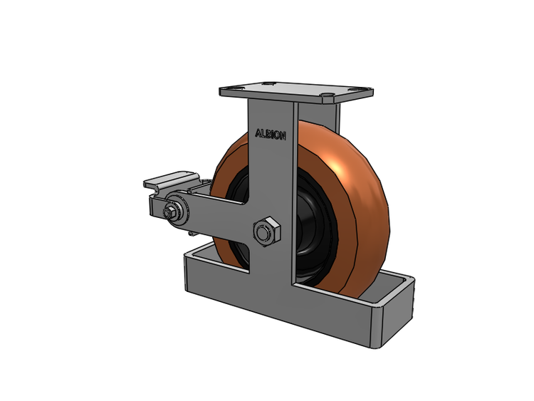 Roulette rigide à plaque supérieure de la série 310, avec bande de roulement rouge-brun de 10 x 3 sur noyau en fonte noire PR – Roue ronde en polyuréthane (noyau en fonte) et frein à came en polyuréthane